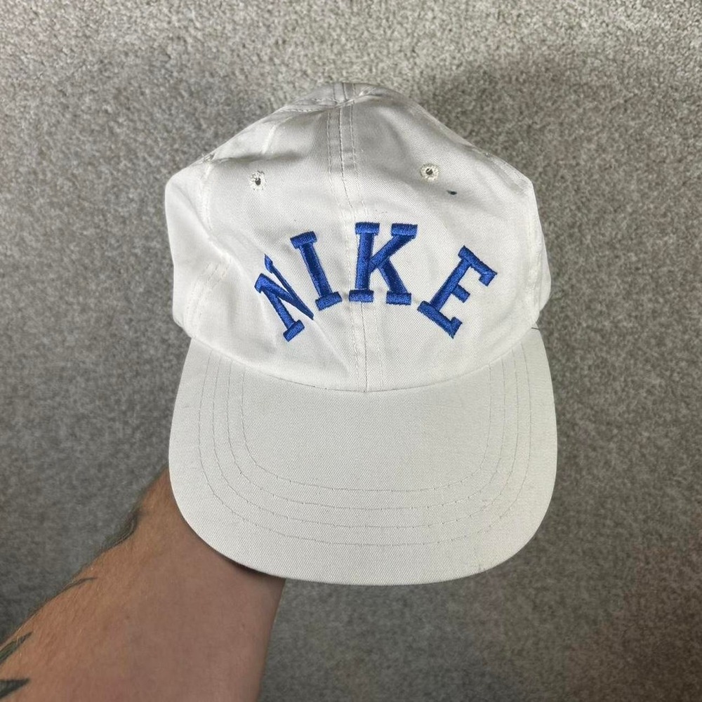 Vintage 80s Nike white blue arch script adjustable sportswear hat